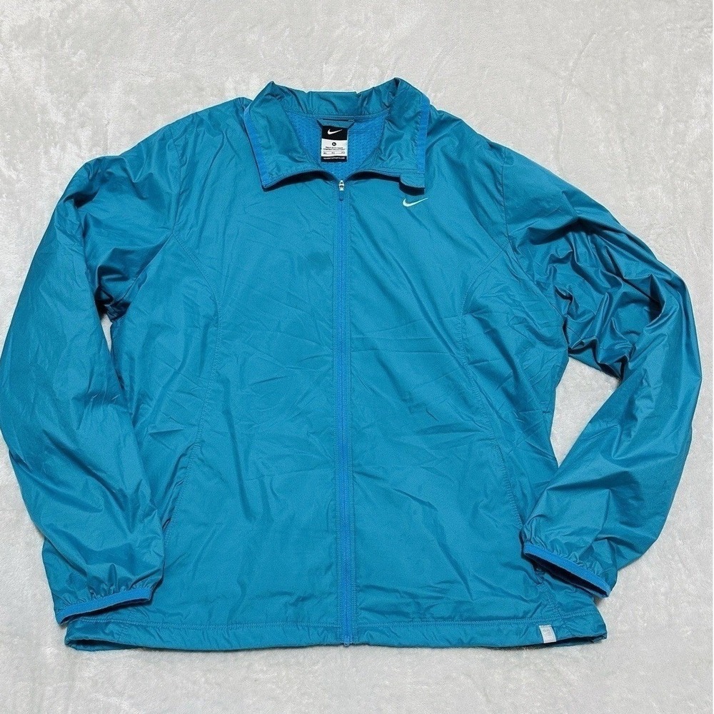 Nike Windbreaker Jacket Womens XL Tennis Turquoise Blue Full Zip Mesh Lined
